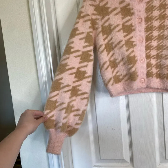 FOR LOVE & LEMONS Cher Cardigan Valentine Pink Tan XS Clueless Preppy Academia - Picture 9 of 9